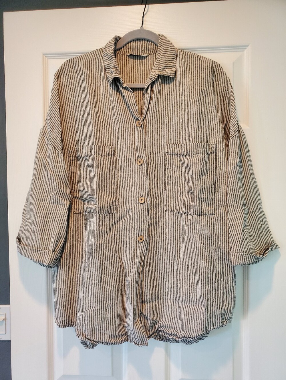 Linenfox Kay Button Down Shirt In Natural Stripe